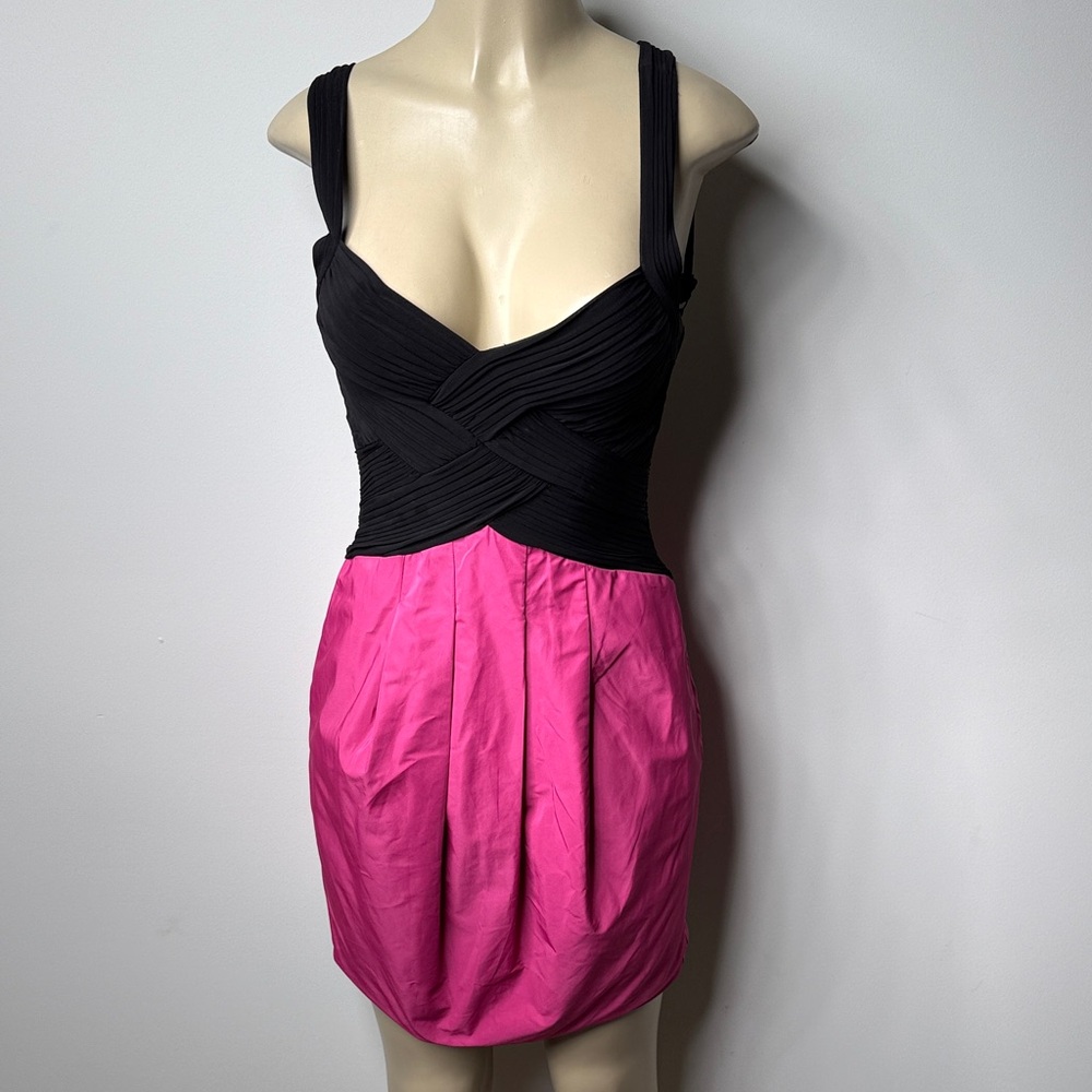 BCBGMaxAzria Black & Hot Pink Fitted Bodice Mini Dress